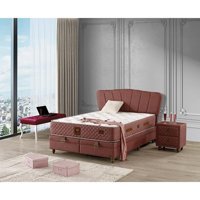 Mobilya Dükkanım Pink 120x200 cm Başlıklı Yataklı Sandıklı Tek Kişilik Baza Seti Kırmızı