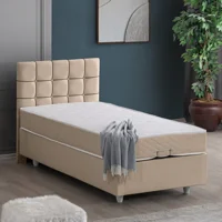 Setay Tavira 100x200 cm Başlıklı Yataklı Sandıklı Tek Kişilik Baza Seti Bej