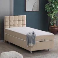 Setay Tavira 90x190 cm Başlıklı Yataklı Sandıklı Tek Kişilik Baza Seti Bej