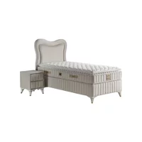 Mobilya Dükkanım Elegance 120x200 cm Başlıklı Yataklı Sandıklı Tek Kişilik Baza Seti Beyaz