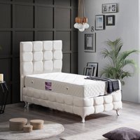 Setay Duke Lüx 90x190 cm Başlıklı Yataklı Sandıklı Tek Kişilik Baza Seti Krem