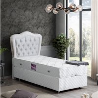Setay Camelli 120x200 cm Başlıklı Yataklı Sandıklı Tek Kişilik Baza Seti Beyaz