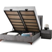 Mobilya Dükkanım Pier 100x200 cm Başlıklı Sandıklı Tek Kişilik Baza Seti Gri