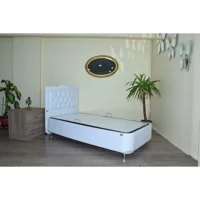 Bengi Ticaret 90x190 cm Başlıklı Yataklı Sandıklı Tek Kişilik Baza Seti Beyaz