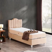 Cesur Trend 90x200 cm Başlıklı Yataklı Sandıklı Tek Kişilik Baza Seti Bej