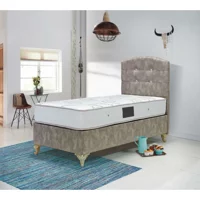 Zelis Mobilya Classic Set 90x190 cm Başlıklı Yataklı Sandıklı Tek Kişilik Baza Seti Krem