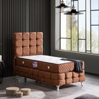 Setay Duke Lüx 100x200 cm Başlıklı Yataklı Sandıklı Tek Kişilik Baza Seti Açık Kahve