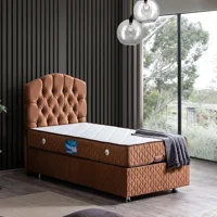 Setay Zümrüt 90x200 cm Başlıklı Sandıklı Tek Kişilik Baza Seti Açık Kahve