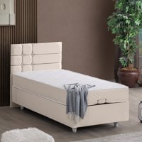 Cesur Almada 90x190 cm Başlıklı Yataklı Sandıklı Tek Kişilik Baza Seti Krem