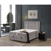 Mobilya Dükkanım Stone 90x200 cm Başlıklı Yataklı Sandıklı Tek Kişilik Baza Seti Gri