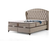 Mobilya Dükkanım Merlin 100x200 cm Başlıklı Yataklı Sandıklı Tek Kişilik Baza Seti Bej