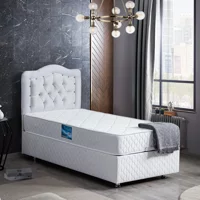 Setay Şah 100x200 cm Başlıklı Yataklı Sandıklı Tek Kişilik Baza Seti Beyaz