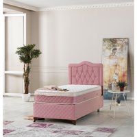 By Zeytin Nepal 100x200 cm Başlıklı Yataklı Sandıklı Tek Kişilik Baza Seti Pembe