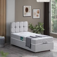 Setay Berlin 120x200 cm Başlıklı Yataklı Sandıklı Tek Kişilik Baza Seti Açık Gri
