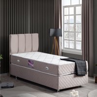 Setay Tetra 90x190 cm Başlıklı Yataklı Sandıklı Tek Kişilik Baza Seti Açık Gri