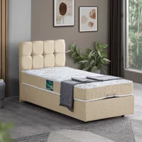 Setay Berlin 90x190 cm Başlıklı Yataklı Sandıklı Tek Kişilik Baza Seti Krem