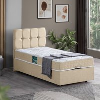 Setay Berlin 90x200 cm Başlıklı Yataklı Sandıklı Tek Kişilik Baza Seti Krem