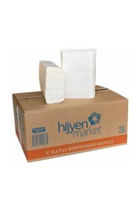 Hijyen Market Dispenser 2 Katlı 100 Yaprak 12'li Z Katlama Kağıt Havlu