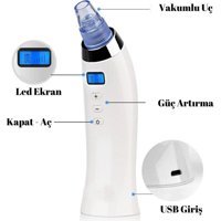 Timestart Led Ekranlı Şarjlı Vakumlu Siyah Nokta Temizleme Aleti Beyaz