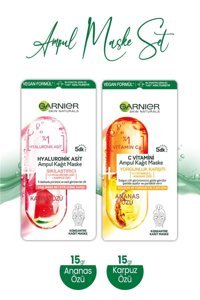 Garnier Ampul C Vitamini Ananas Özü ve Hyaluronik Karpuz Özü Kağıt Yüz Maskesi 15 gr+15 gr