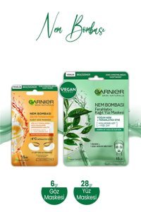 Garnier Nem Bombası Ferahlatıcı Nemlendiricili Kağıt Yüz Maskesi 28 gr + Göz Altı Torbalarına Karşı Kağıt Göz Maskesi 6 gr