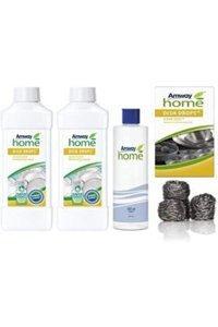 Amway Home Dish Drops Aleo Vera Kokulu Organik Sıvı El Bulaşık Deterjanı 2x1 lt + Özel Kapaklı Şişe 500 ml + Bulaşık Teli