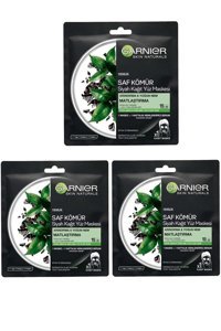 Garnier Kömür Ve Siyah Çaylı Matlaştırıcı Kağıt Yüz Maskesi 3 Adet