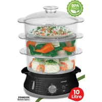 Goldmaster Steamcook 800 W Paslanmaz Çelik 10 lt Hazneli Zamanlayıcılı Buharlı Pişirici Siyah