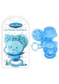 Babytime Emzik 0-6 Ay Delikli Ortodontik Yenidoğan Damaklı Silikon Emzik Mavi + Saklama Kabı + Askı