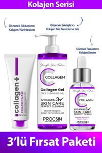 Procsin Kolajen Jel Yüz Maskesi + KOLAJEN YÜZ TEMİZLEME JELİ + KOLAJEN SERUM