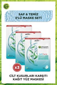 Garnier Saf&Temiz Cilt Kusurları Karşıtı Nemlendiricili Kağıt Yüz Maskesi 3 Adet