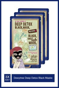 Dewytree Deep Detox Black Nemlendiricili Kağıt Yüz Maskesi 3 Adet