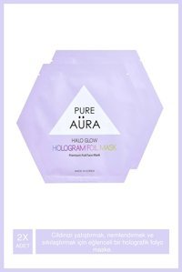 Pure Aura Halo Glow Hologram Foil Nemlendiricili Kağıt Yüz Maskesi 2 Adet