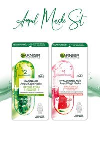 Garnier Ampul Hyaluronik Karpuz Özü ve Niacinamide Lahana Özü Kağıt Yüz Maskesi 15 gr+15 gr