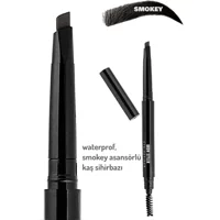 Wonderway Smokey Asansörlü Çift Taraflı Fırçalı İnce Uçlu Kaş Kalemi Siyah