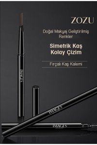 Zozu Images Serisi Asansörlü Çift Taraflı Fırçalı İnce Uçlu Suya Dayanıklı Kaş Kalemi Koyu Kahverengi