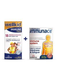 Vitabiotics Wellkid Immune Liquid + Immunace Original - Aile Boyu Sağlık Paketi Yetişkin Mineral 15 Adet