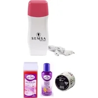 Semsa 1+1 Roll-On Ağda Makinesi + Pudralı Kartuş Ağda + Ağda Bezi + Temizleme Yağı