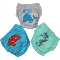 Babixkids 9 kg 3'lü Sızdırmayan Yıkanabilir Balina-Deniz Atı-Yengeç Desenli Alıştırma Külodu