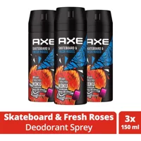 Axe Skateboard & Fresh Roses Pudrasız Ter Önleyici Sprey Erkek 3x150 ml