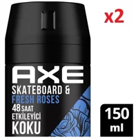 Axe Skateboard & Fresh Roses Pudrasız Ter Önleyici Sprey Erkek 2x150 ml