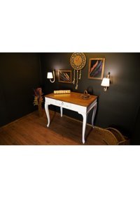 Wooding Mobilya Çekmeceli Masif Çalışma Masası Beyaz - Ceviz 120 cm