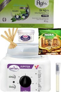 Depiroll Jüpiter 1+1 Kazanlı Ağda Makinesi + Azulen El Ağdası + Spatula + Temizleme Yağı + Tüy Dökücü + Vazelin