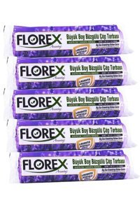 Florex Büzgülü Büyük Boy 65x80 cm Çöp Poşeti 5 Adet Mor