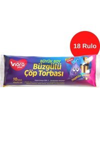 Vioraplast Büzgülü Büyük Boy 65x70 cm Çöp Poşeti 18 Adet Mor