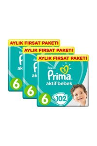 Prima Aktif Bebek 6 Numara Cırtlı Bebek Bezi 3x102 Adet