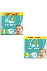 Prima Aktif Bebek 3 Numara Cırtlı Bebek Bezi 2x62 Adet