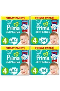 Prima Aktif Bebek 4 Numara Cırtlı Bebek Bezi 4x54 Adet