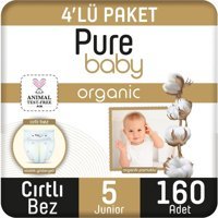 Pure Baby Organic 5 Numara Organik Cırtlı Bebek Bezi 160 Adet