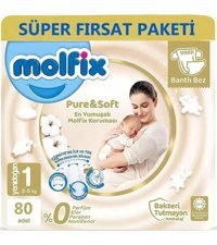 Molfix Pure&Soft Yenidoğan Organik Cırtlı Bebek Bezi 80 Adet